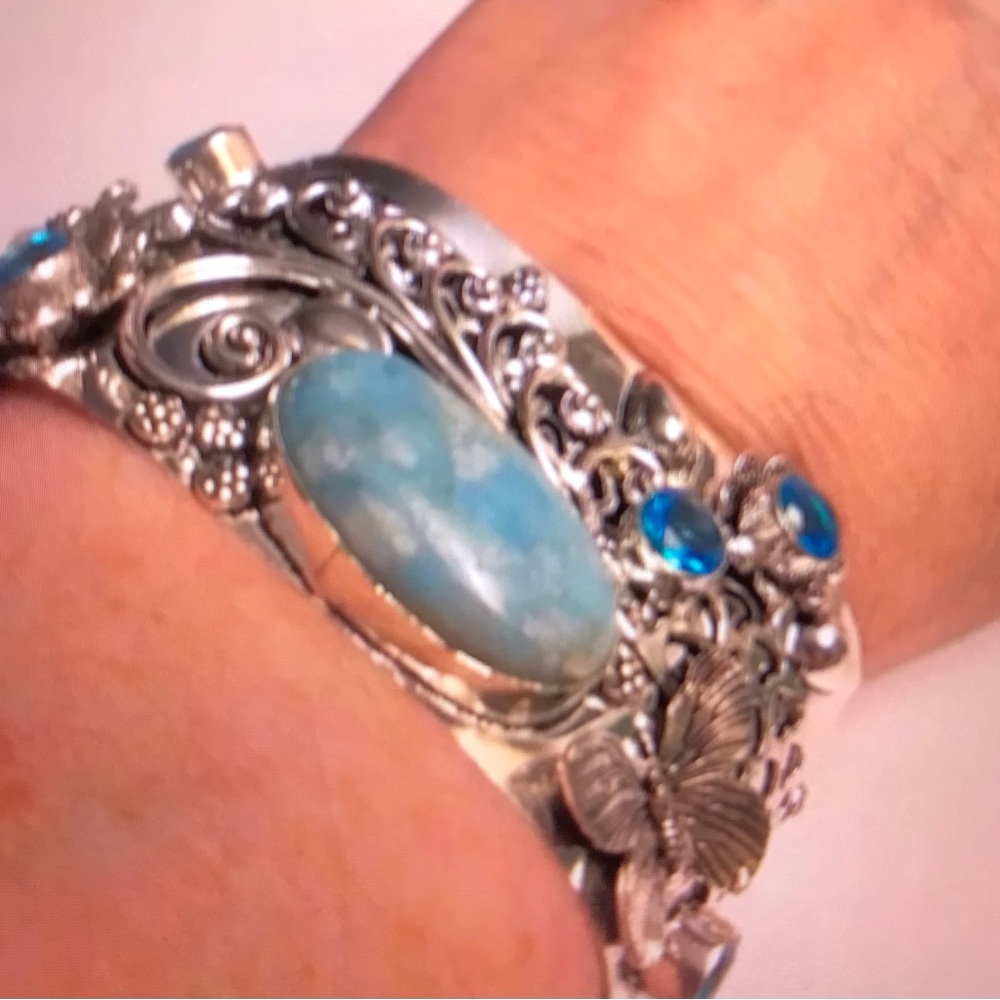 Stunning 925 Sterling Silver Larimar Cuff Bracelet